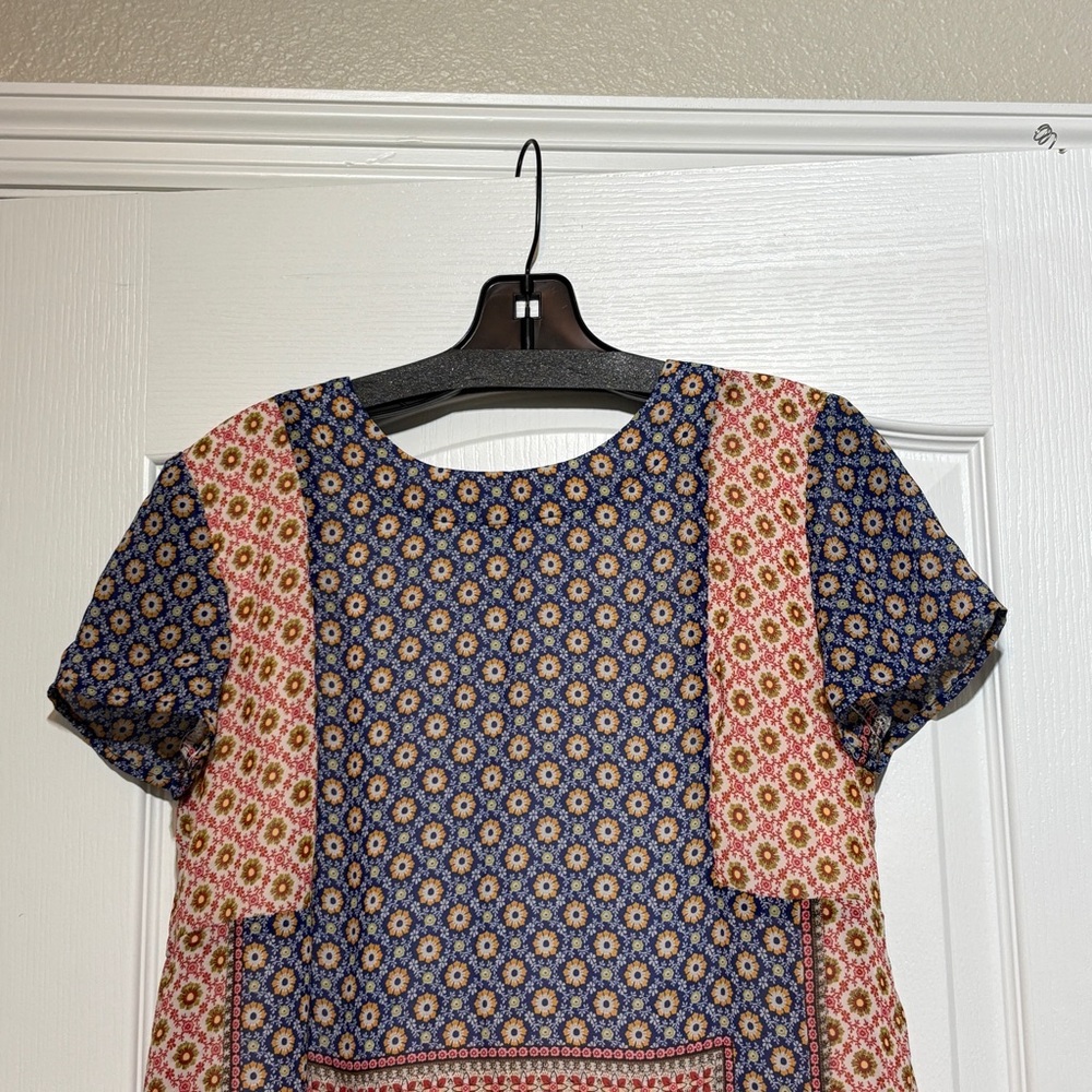 Speechless ALine  Dress size M. Patchwork print. Short sleeve Boho Earthy